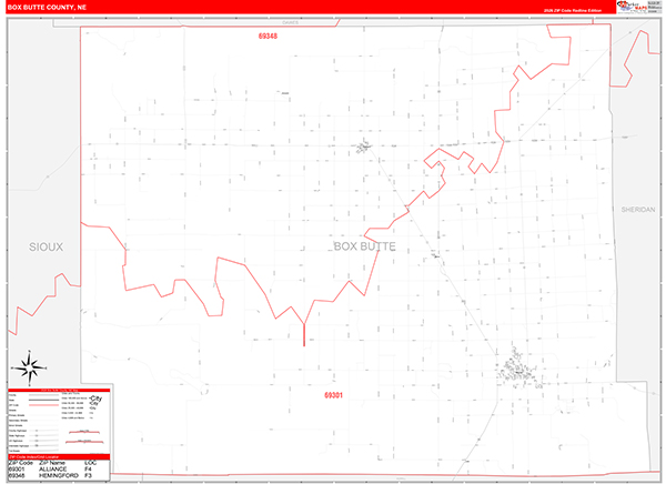 Box Butte County, NE Zip Code Map